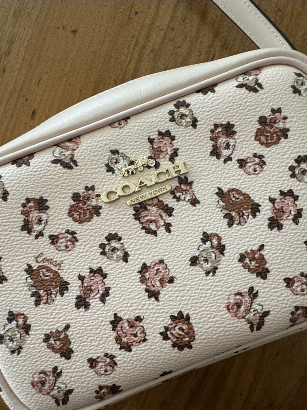 Coach Pink Floral Print Mini Crossbody Bag with Gold Logo